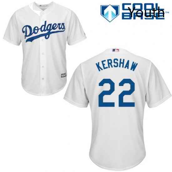 Youth Majestic Los Angeles Dodgers 22 Clayton Kershaw Replica White Home Cool Base MLB Jersey